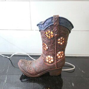 Vintage Cowgirl flower Boot Lamp Southwest western Decor Cowboy Nursery bedroom